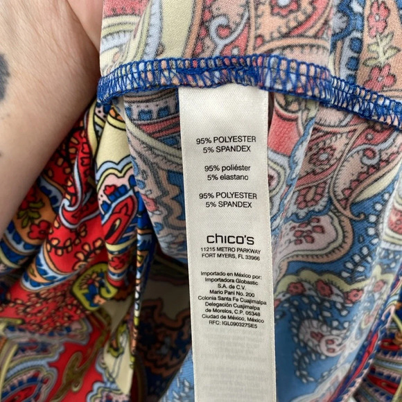 Chico's Fancy Paisley Cold-Shoulder Top Womens Size 2 Large Orange‎ Blue Paisley - Picture 6 of 11